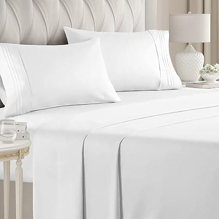 Queen Size 4 Piece Bedding Sheet Set - Breathable & Cooling Bed Sheets - Hotel Luxury Bed Sheets for Women, Men, Kids & Teens - Deep Pockets - Easy-fit - Soft & Wrinkle Free - White Oeko-Tex Bed Set